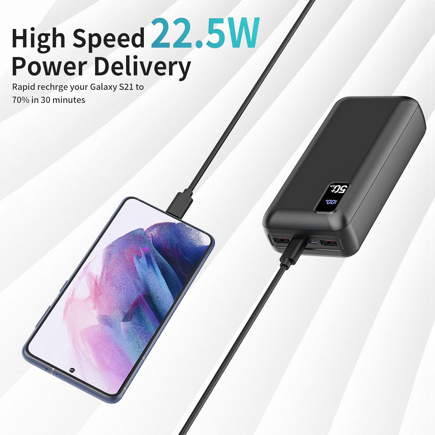 Power Bank 50000mAh 22.5W Fast Charging Portable Charger USB-C Quick Charge with 3 Outputs & 2 Inputs LED Display Huge Capacity External Battery Pack for Most Electronic Devices on The Market - Image 3